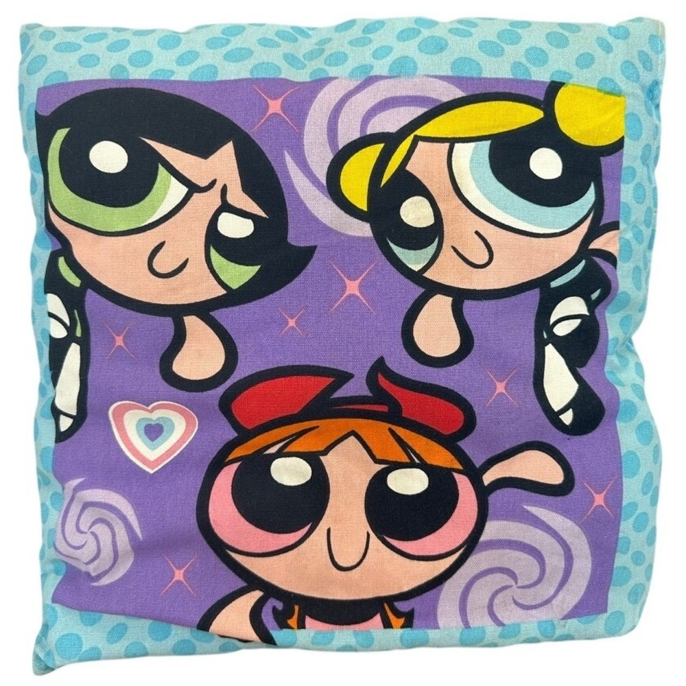 VTG 2000 Powerpuff Girls Throw Pillow Cartoon Network Blossom Bubbles 15x15" Y2K